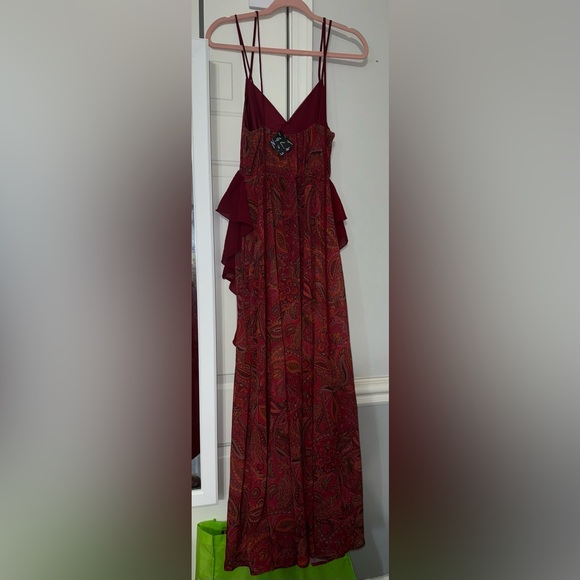 NEW Nasty Gal MAXI LONG DRESS Red Paisley Print Ruffle Halter Neck Size S NWT! - Picture 12 of 12